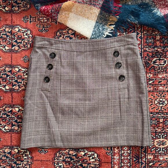 Banana Republic 6 Houndstooth Plaid Mini Skirt in Burgundy/Black/Gray Lined - Picture 1 of 5